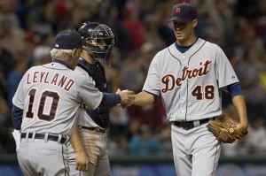 Leyland takes ball from Porcello, Getty
